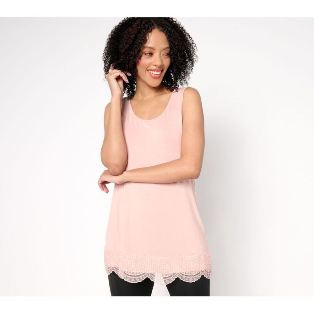 LEGO Women's Top Sz XS Knit Tank Lace Trim Pink A683829